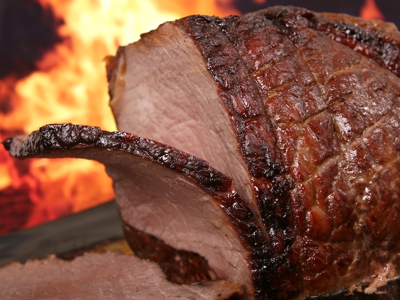 Closeup of a sliced ham