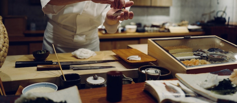 Sashimi knife on cutting board