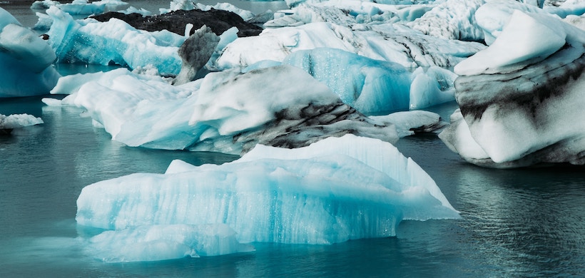 Ice on the water near an island