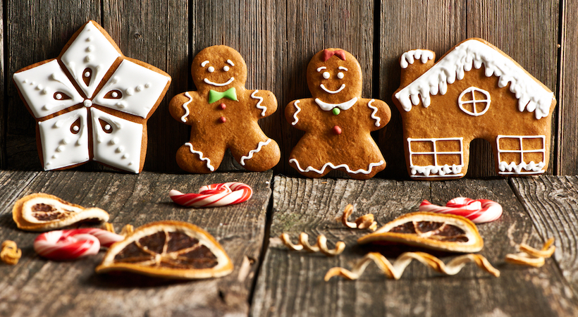 Christmas homemade gingerbread cookies cookies on wooden table