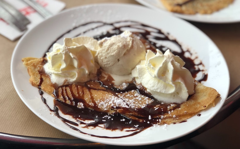 Crepe with chocolate and ice cream