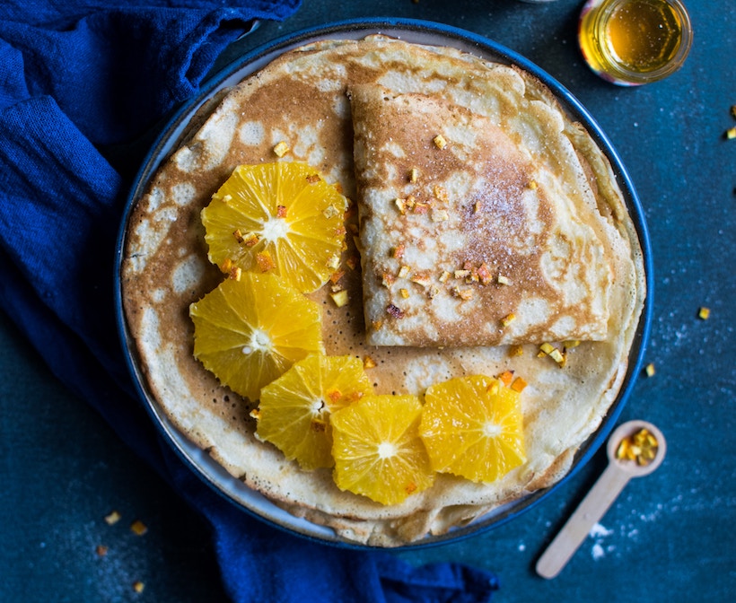 Sliced orange on crepe