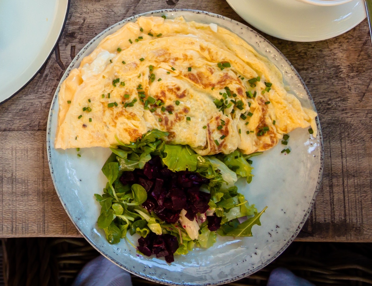 Omelette and salad on a plate