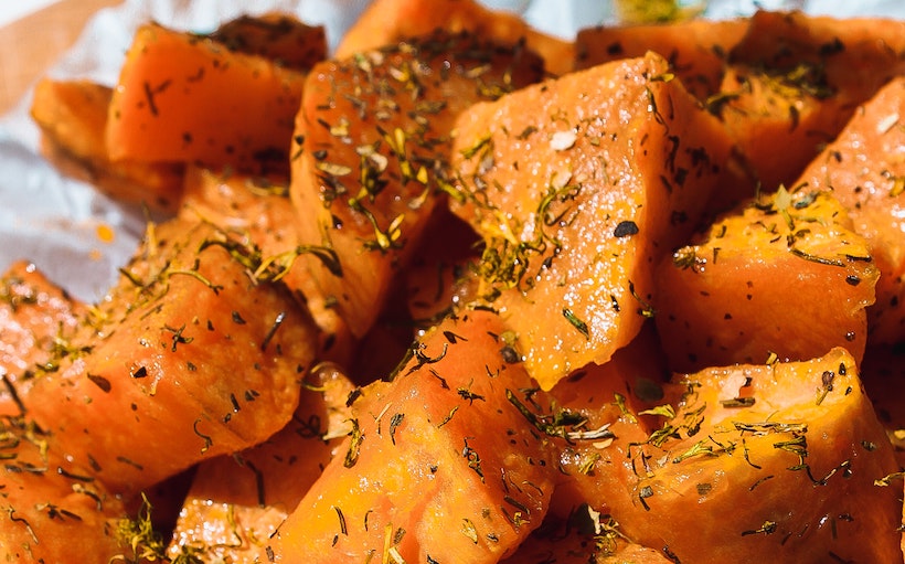 Herbs & spices on sweet potato